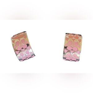 Coach NWT Silver and Pink Enamel Signature Small Huggie Hoops
